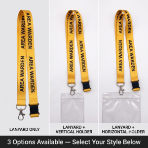 Yellow Floor Warden breakaway lanyard with vertical and horizontal ID holder option bundles
