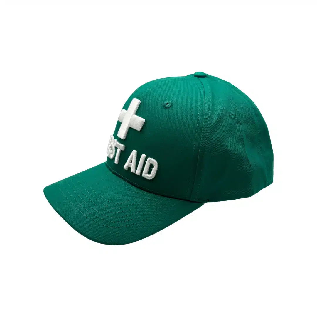 First Aid Warden hat left side - green first aid cap