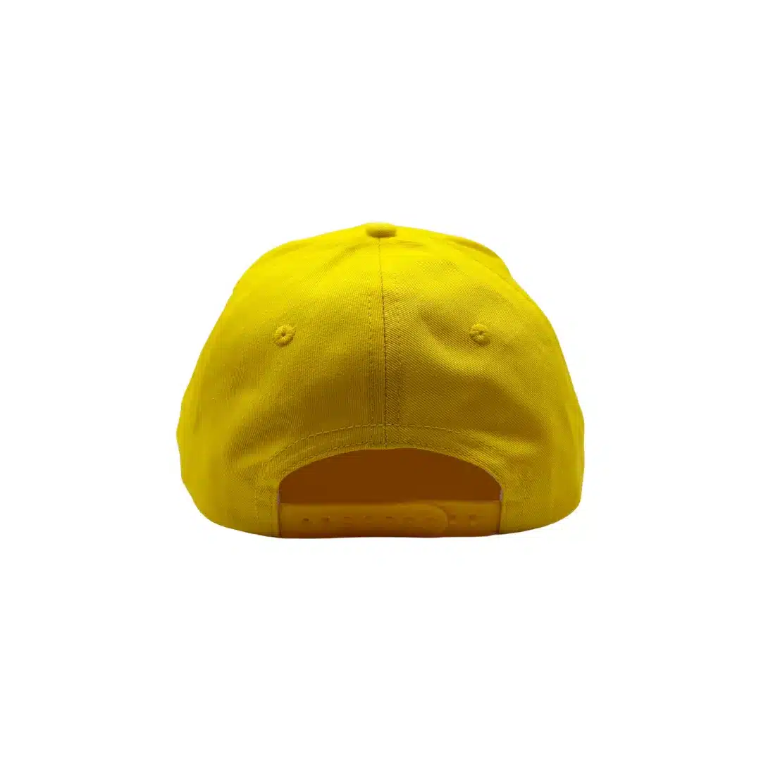 Floor Warden hat rear view showing adjustable strap and yellow design