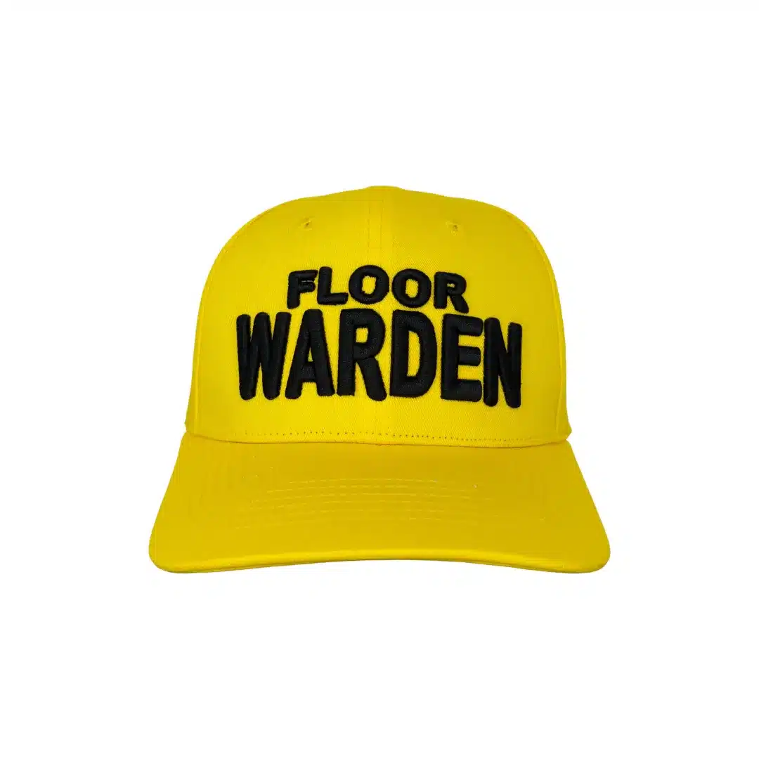 Floor Warden hat front view showing yellow emergency warden cap