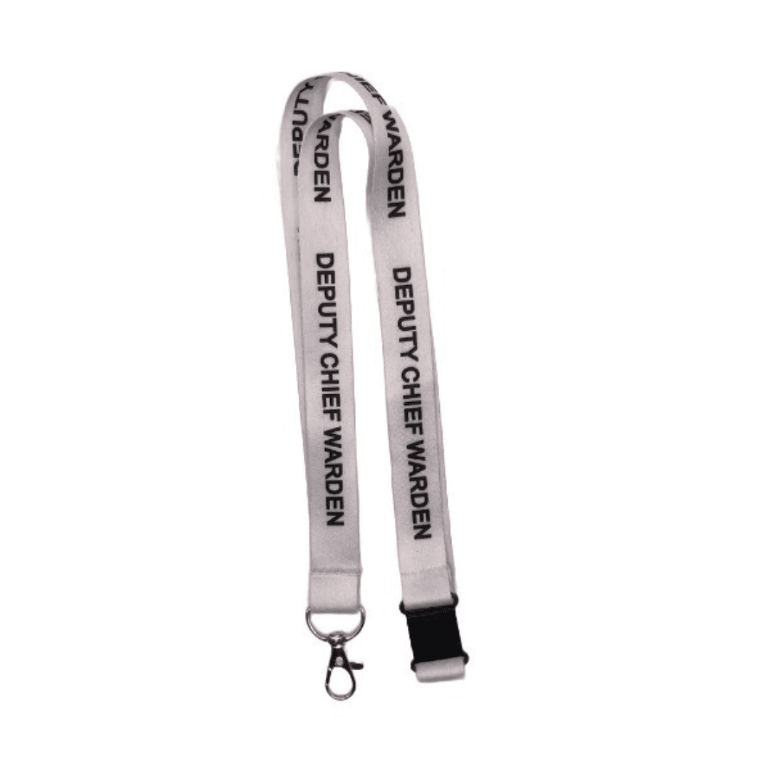White Deputy Chief Warden lanyard with black text on a white background.