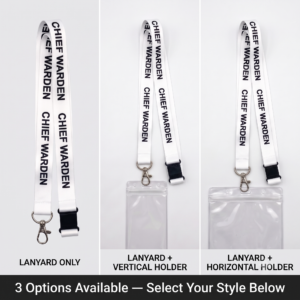 White Chief Warden breakaway lanyard with vertical and horizontal ID holder option bundles