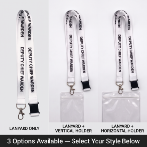 White Deputy Chief Warden breakaway lanyard with vertical and horizontal ID holder option bundles
