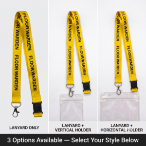 Yellow Floor Warden breakaway lanyard with vertical and horizontal ID holder option bundles
